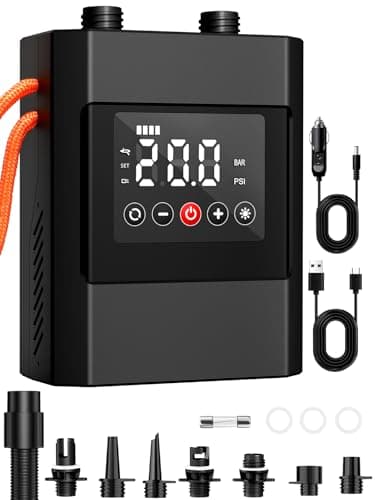 AIRSURE 20PSI High Pressure Electric Paddle Board Pump, Rechargeable Battery-Powered, Electric SUP Air Pump with 12V DC Car Connector, Intelligent Dual Stage for Inflatable Paddle Board, Kayak, Boats - Image 1