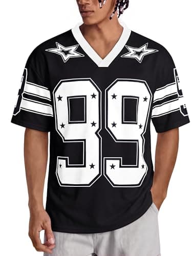 Crastimo Jersey V Neck Tops Oversized Short Sleeve Mesh Quick-Drying Lightweight Number Print Streetwear Soccer Shirts Sports Summer Tshirt Black XXL - Image 1