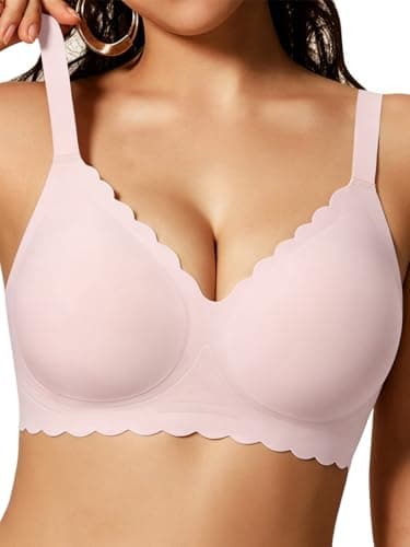 COCOMARTS Jelly Bras for Women No Underwire Scalloped Push Up Seamless Full Coverage Plunge Bralettes Wireless Tshirt Bras Pink XX-Large - Image 1