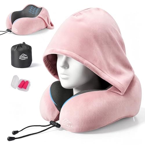 SkytraxComf® Travel Neck Pillow with Hood for Privacy on Long Flights