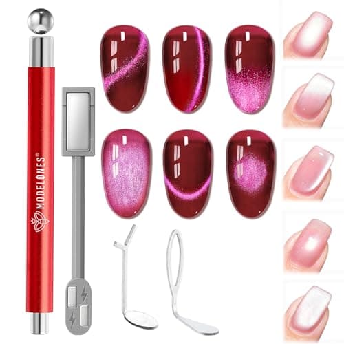 modelones Cat Eye Magnet Set, 5PCS 3-in-1 Dual-Head Nail Magnet Pen with Heart, Lightning & Ball Shapes for Cateye Gel Polish, Side Light Wide Light Glass Glow Effects, DIY Nail Art Tool - Image 1