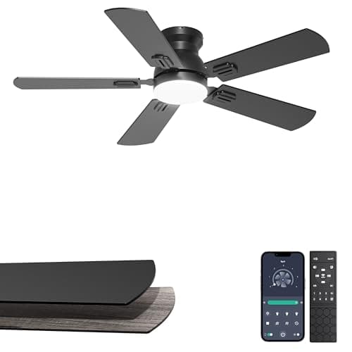 Phylluz 42'' Flush Mount Ceiling Fan with Light, Small Black Low Profile Ceiling Fan for Kids Room & Home Office, Quiet DC Motor, Space-Saving Modern Fan with App/Remote Control - Image 1