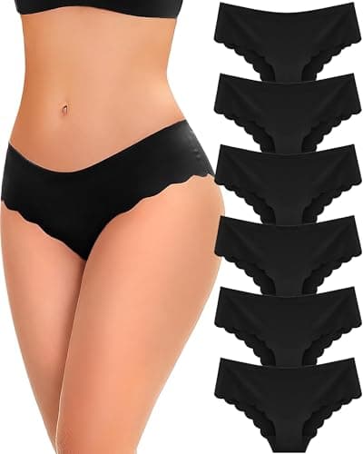 FINETOO 6 pack Seamless Underwear for Women Sexy Low Rise Hipster Wave Edge No Show Bikini Panties Womens Cheeky S-XL Black - Image 1