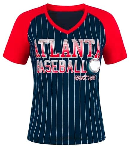 Simapak Womens Baseball Cage Fans Athletic City Raglan T-Shirts - Red & Navy (Size:S) - Image 1
