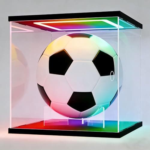 Sheenory Acrylic Soccer Display Case with RGB LED Lights, Dustproof Memorabilia Display Box Showcase for Soccer and lego Collectibles with Removable Ball Stand & UV Protection(Black 9.8x9.8x9.8inch) - Image 1