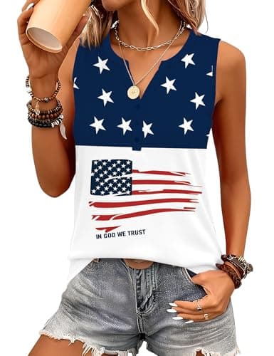 TCOT V Neck Tank Tops for Women American Flag Pattern Sleeveless Dressy Casual Blouses Shirts Fashion Clothes 2026 XL - Image 1