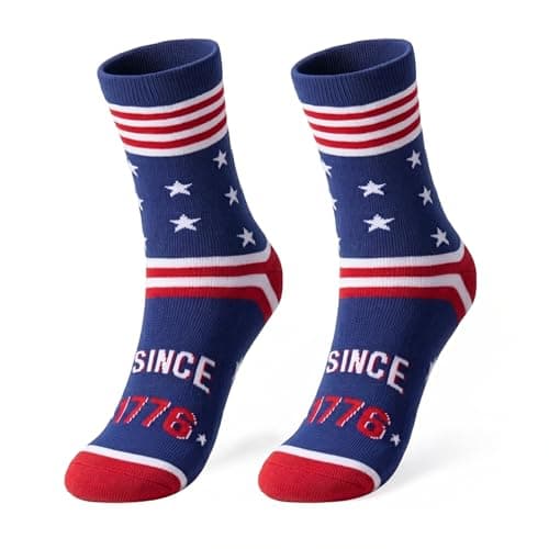 COZYMATE Funny Novelty American Flag Socks for Men Patriotic Merch Gifts for 250th Anniversary 4th of July Independence Day (US, Alpha, One Size, Regular, Regular, Red&Blue) - Image 1