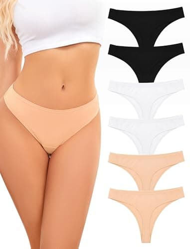 ANSUKOO Cotton Thong Underwear for Women 6 Pack,Ladies Comfortable Panties,Woman Breathable Soft Panty Tangas,Mid Rise Undies - Image 1