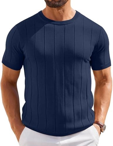 COOFANDY Mens Summer Shirts Casual Short Sleeve Knit Shirts Vaction Fashion Crew Neck Tshirts - Image 1