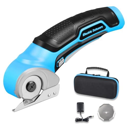 Cardboard Cutter, Cordless Electric Scissors with 2 Blades, Rapid Charger & Case, 4V 2500mAh Rechargeable Electric Box Cutter for Boxes, Fabric, Carpet, Leather - Image 1