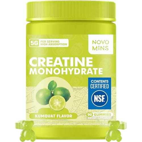 novomins Creatine Monohydrate Gummies 5000mg for Men & Women, Chewables Creatine Monohydrate for Muscle Strength, Muscle Builder, Energy Boost, Pre-Workout Supplement(90 Count)-Kumquat Flavor.