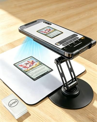 VKDDM Foldable MTG Trading Card Scanner Stand - Universal Sports and Games Card Scanner Set lncluding Phone Holder, Scanning Pad & 50 Card Sleeves for Quickly Scanning and Price Check - Image 1