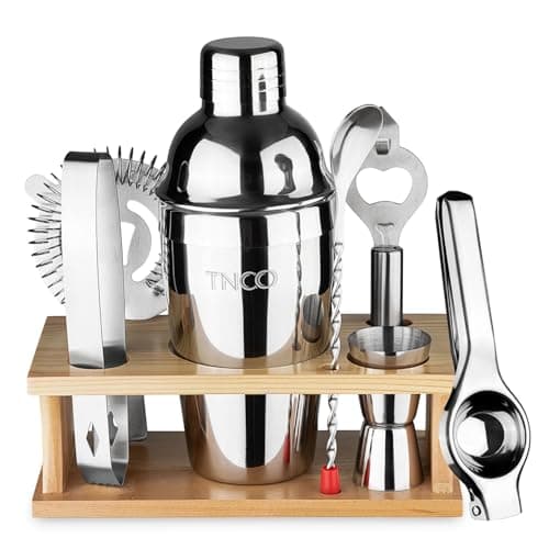 Mixology Bartender Kit Cocktail Shaker Set: 8-Piece, Bar Tools with Wooden Stand, Bar Set with All Essential Accessory Tools: Martini Shaker, Jigger, Strainer, Mixer Spoon Ect, (Silver) - Image 1