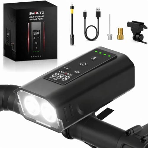 ISAMUTO Mini Electric Bike Pump with LED Light, 150 PSI Portable Bicycle Tire Inflator with Digital Gauge & Auto Shut-Off, Rechargeable Bike Air Pump for Presta/Schrader Valves, Road Bike, MTB, E-Bike - Image 1
