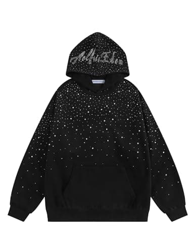 Aelfric Eden Rhinestone Hoodies Men Women Diamond Hooded Sweatshirt Fashion Luxury Casual Streetwear Unisex Hoodie Pullover Black S