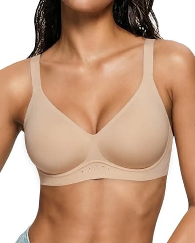 As Fairy Womens Bras Supportive Wireless Push Up V Neck Everyday Tshirt Comfort Full Coverage Cool Back Smoothing Bra(Dark Skin 32DD)