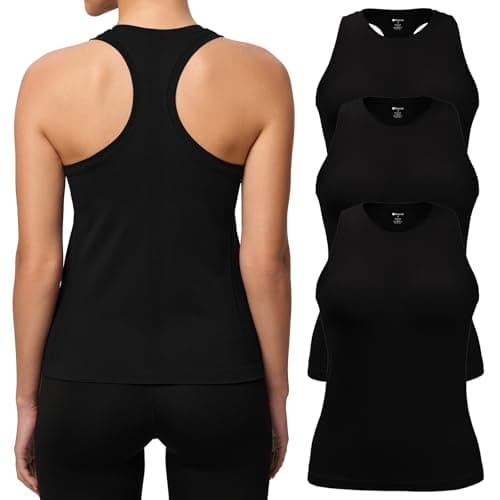 Missclub Racerback Tank Tops for Women Black Lightweight High Crew Neck Workout Active Exercise Tennis Casual Top Shirts - Image 1