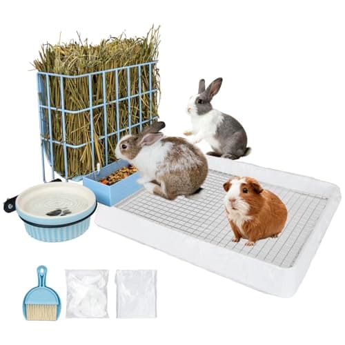 BESNEW 3 in 1 Rabbit Hay Feeder with Litter Box,Upgraded Metal Hay Rack & Litter Tray & Water Bowl,Quick Cleaning,Easy to Install,Bunny Supplies for Rabbit Guinea Pig Chinchilla Small Animals - Image 1
