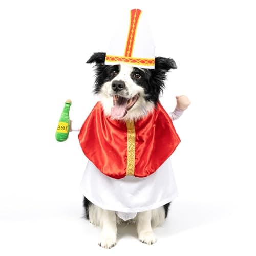 NACOCO Halloween Dog Pope Costume - Pet Cosplay Clothes Cat Special Outfit Apparel Pope Hat Adjustable Puppy for Pet Parties Small Medium and Large Dogs(Red Pope, L)