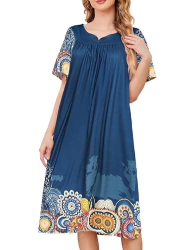 udforsk Old Lady Nightgowns House Dresses for Women With Pockets Summer Mumu Duster Housecoat Muumuu Dresses Patio Dress Cotton Night Gowns For Adult Women Blue Mandala L - Image 1