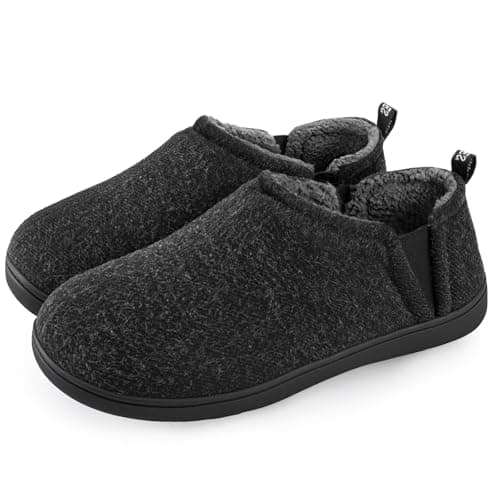 Snug Leaves Men's Faux Wool Slippers Comfy Warm Winter House Shoes with Elastic Gores Dark Gray, 9-10 US - Image 1