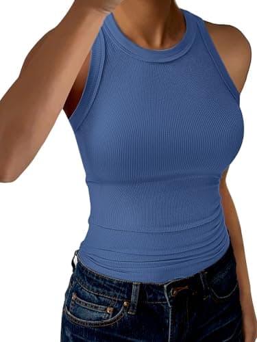 GKBK Racerback Tank Tops for Women High Neck Ribbed Sleeveless Fashion 2026 Summer Casual Basic Slim Fit Top Shirts Royal Blue XXL - Image 1