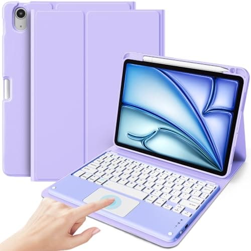 ProCase Touchpad Keyboard Case for iPad Air 11 Inch M4/M3/M2 & Air 5/4 10.9, Detachable Keyboard with Precision Multi-Touch Trackpad, Slim Protective Case with Pencil Holder for Work & Travel-Purple