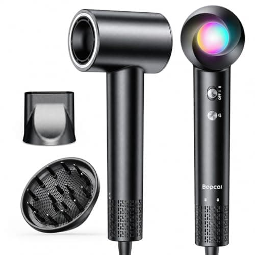 Bopcal Ionic Hair Dryer, 160000 RPM Brushless Motor, Smart Thermo-Control, Negative Ion Fast Drying, Quiet Lightweight Blow Dryer, Cold Air & 2 Heat Settings, for Home Travel Salon, Black - Image 1