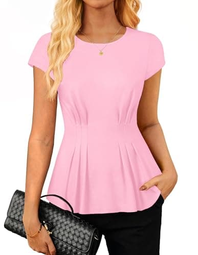 GRACE KARIN Womens Peplum Tops Dressy Casual,2026 Summer Short Sleeve Work Blouses, Business Shirts Fashion Clothes Pink XL - Image 1