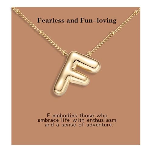 BOLAGTIER Chuncky Bubble Letter Necklace Trendy Jewelry Gift (F, Gold) - Image 1