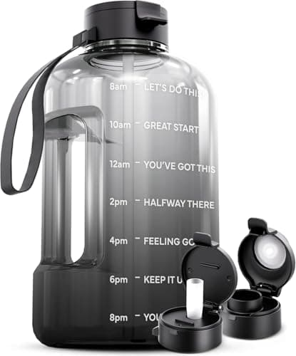 AQUAFIT 128 oz Water Bottle with Time Marker - Straw & Chug Lid - BPA Free 1 Gallon Gym Water Bottle with Handle - Big Gallon Jug (Midnight Gray, 128 Ounces) - Image 1