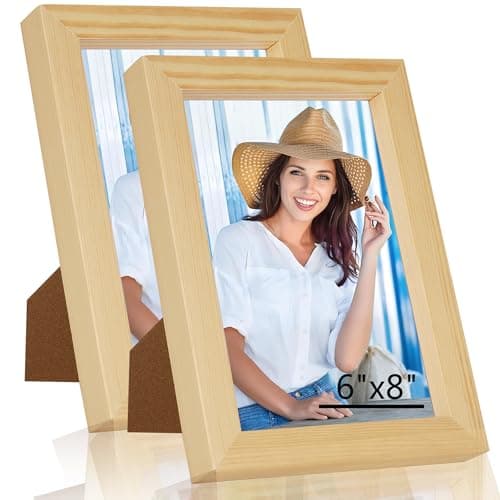 WTAQR Picture Frames,picture frame Set of 2,Picture Frame with HD Plexiglass,Display Pictures without Mat,Vertical & Horizontal Wall Hanging Photo Frame,Natural Frame,6x8-2 Pack - Image 1