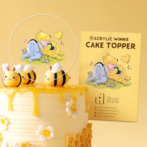 Woodamore Classic Pooh Baby Shower Cake Topper - Acrylic Cake Topper Baby Shower Decorations, Pooh Cupcake Toppers Winnie Birthday Decorations