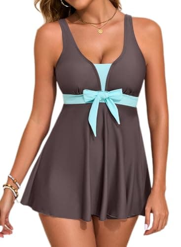 Aleumdr 2026 Summer Two Piece Tankini Swimsuits for Women's Color Block Bathing Suit Flowy Swimwear Tank Top with Swim Bottoms Blue XX-Large - Image 1