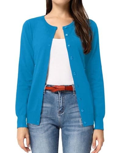 GRACE KARIN Crew Neck Cardigan Button Down Sweaters for Women Loose Fit(M,Acid Blue) - Image 1