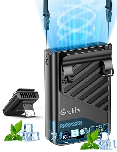 Grelife AI Portable Fan with LED Display & 40H Runtime,5-Speed 10000RPM Cooling Personal Waist Handheld Fan Rechargeable,33ft/s Wind Speed for Outdoor,Camping,Farm,Jobsite(Space Black)