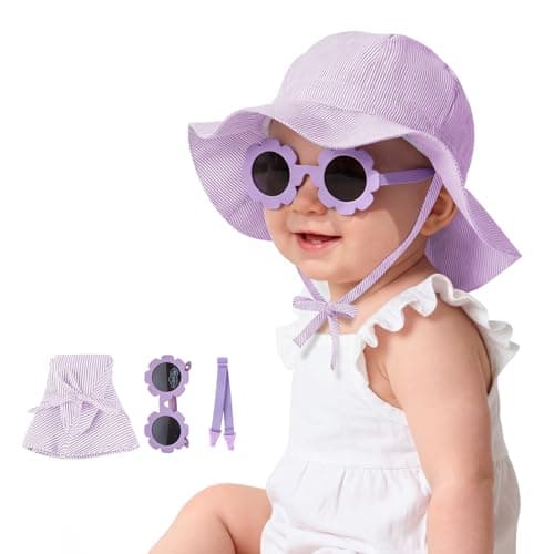 Durio UPF50+ Baby Sun Hat and Sunglasses - Sun Protection Hat for Boy Girl, Wide Brim Summer Beach Hats for Newborn Toddler Purple 2-4T - Image 1
