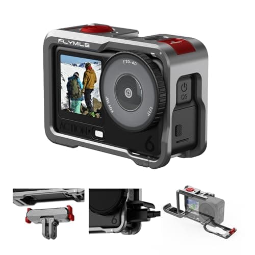 Flymile Action 6 Camera Cage for DJI Osmo Action 6, Protective Case Metal Frame with Silicone Lens Cap, Cold Shoe & 1/4" Threads Adapter, Aluminum Alloy Quick Release Mount Accessories - Image 1