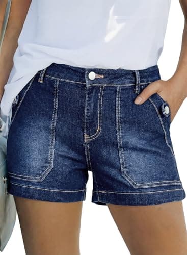 Astylish Women's Patch Pocket Jean Jean Shorts High Waist Button Stretchy Vintage Summer Denim Beach Shorts Jeans with Front Pockets Ashleigh Blue Size 6 - Image 1