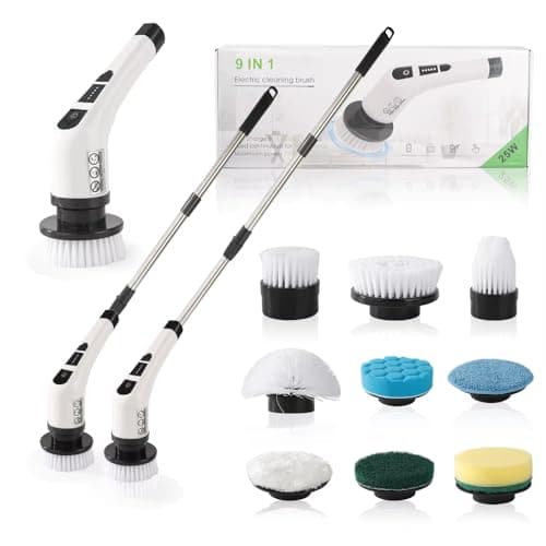 XBllcyiv Electric Spin Scrubber, Cordless Cleaning Brush with 9 Replaceable Brush Heads, Tub and Floor Tile 360 Power Scrubber Dual Speed with Adjustable Detachable Handle for Bathroom Kitchen Car (9) - Image 1