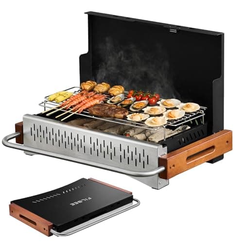 Filbee Portable Hibachi Charcoal Grill for Outdoor Camping, No Assembly BBQ Grill with Stainless Steel Grate, Height Adjustable Foldable Grill for Beach and Patio - Image 1