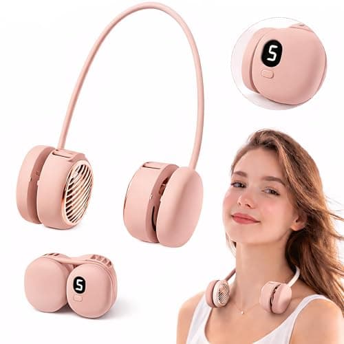 Suzii Portable Neck Fan, Hands Free Wearable Personal Fan with 5 Speeds, Rechargeable Foldable Cooling Fan, 360° Adjustable Lightweight Fan for Travel, Home, Office, Outdoor Pink - Image 1