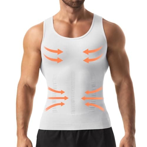 NIEEHBEGST 1 Pack White Men Compression Tank Top Slimming Body Shaper Shirt Tummy Control Workout Shapewear L