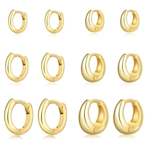 Wgoud Small Gold Hoop Earrings Set for Women, 6 Pairs 14K Gold Plated Hypoallergenic Lightweight Huggie Hoops Earrings, Trendy Cartilage Cubic Zirconia Earrings for Women Gifts. (01Gold) - Image 1