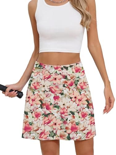Heymoments Women Active Athletic Skirts Floral Print Large Lightweight Comfy Summer Workout Golf Tennis Running Hiking Cycling Skater Bike A Line Underneath Mini Skort Sport Dress - Image 1