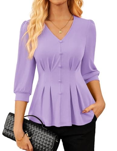 GRACE KARIN Women Business Casual Tops, 2026 Summer Trendy Dressy Blouses, 3/4 Sleeve V Neck Peplum Work Shirts Lavender XXL - Image 1