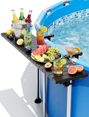 POOLHOUR Above Ground Pool Side Bar, 49.4×9.6" Heavy-Duty Galvanized Iron Poolside Table, 110LBS Load Swim Up Bar, Fits Top Rails 4.48" or Less, Swimming Pool Accessories for Round & Oval Pools