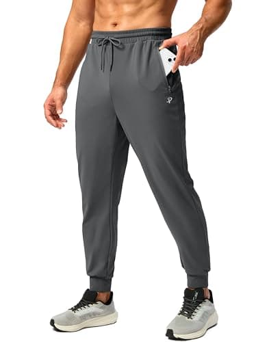 Pudolla Men's Fleece Lined Joggers Sweatpants with Zipper Pockets Winter Warm Pants for Men Running Workout Gym Athletic(Dark Grey Medium) - Image 1