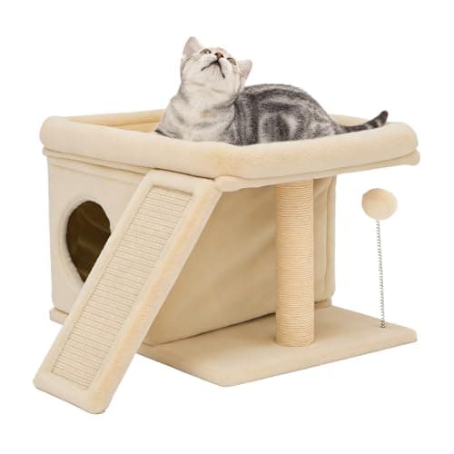 FURFAST Cat Tree, Compact Cat Tree for Small Spaces, Heavy Duty Cat Tower for Large Cats,Small Cat Tower with Cat Scratching Post & Bed, Cat Condo Climbing Furniture for Indoor Cats (Off-White)