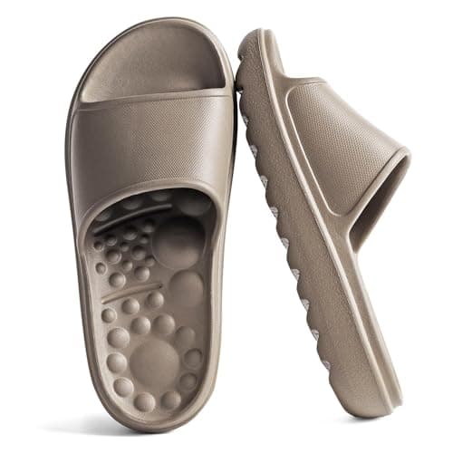 VIVASUN Massage Slides for Men and Women Pillow Slides with Arch Support, Thick Cushioned Non-Slip Shower Slippers, Therapeutic Foot Pain Relief House Shoes for Indoor Outdoor Use,Brown - Image 1